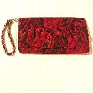 White House Black Market Satin Ruffle Rose Clutch Cocktail Purse